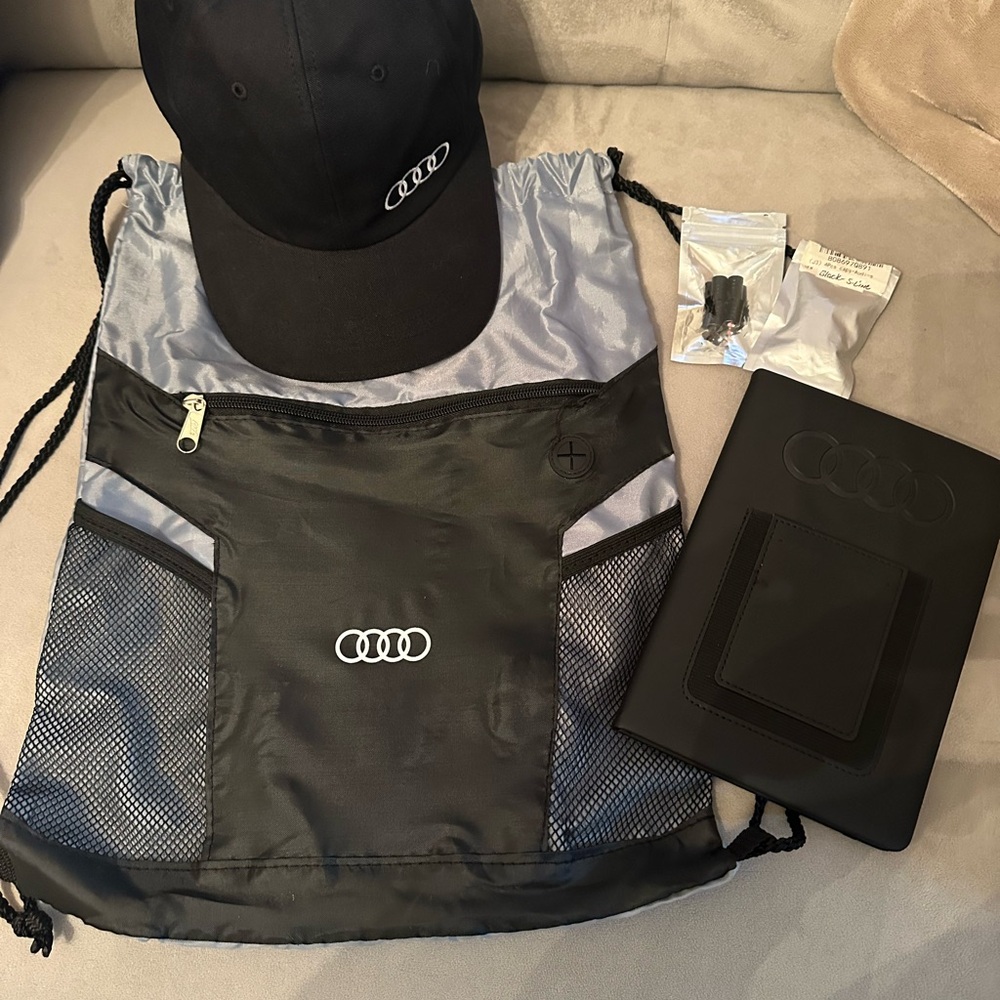 Audi Black and Gray Drawstring Bag Set